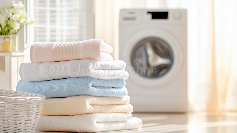 Bright, airy laundry space with folded linens